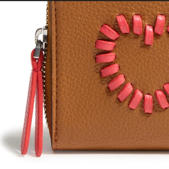 NWT Vera Bradley Faux Leather Zip Wallet w/Heart Appliqué | Cognac & Coral | NEW - Picture 4 of 14